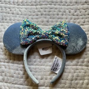 SOLD. Cornflower Blue Minnie Mouse Ears with Sequined Bow